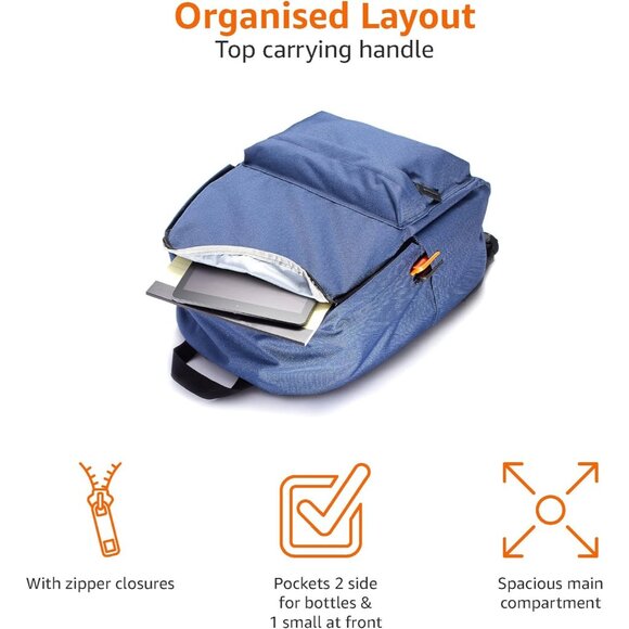 🆕 Men Blue Classic School Lightweight Durable Featuring Adjustable Top Backpack - Picture 3 of 7